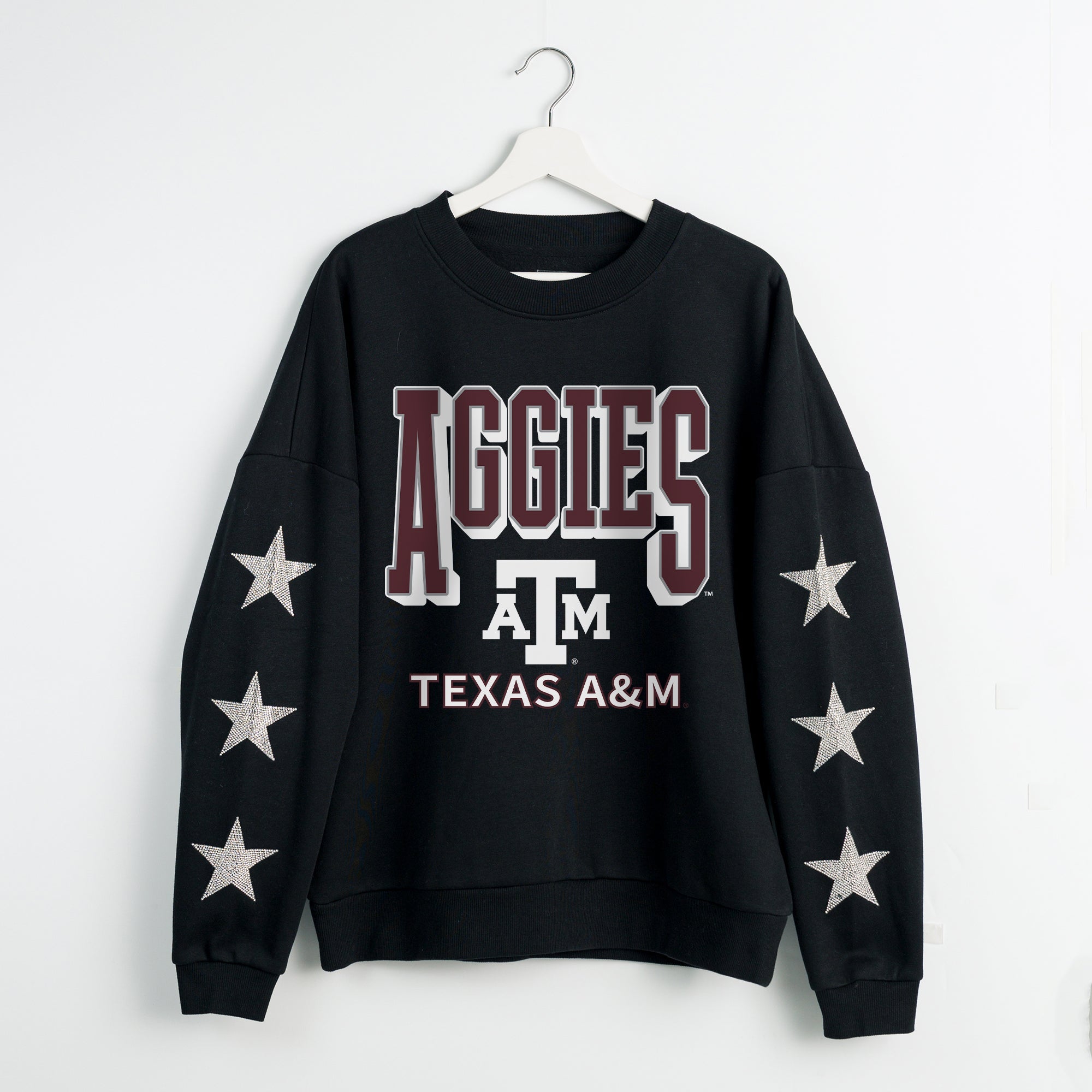 TEXAS A&M AGGIES PURE VICTORY EMBELLISHED STAR SLEEVE CREWNECK PULLOVER