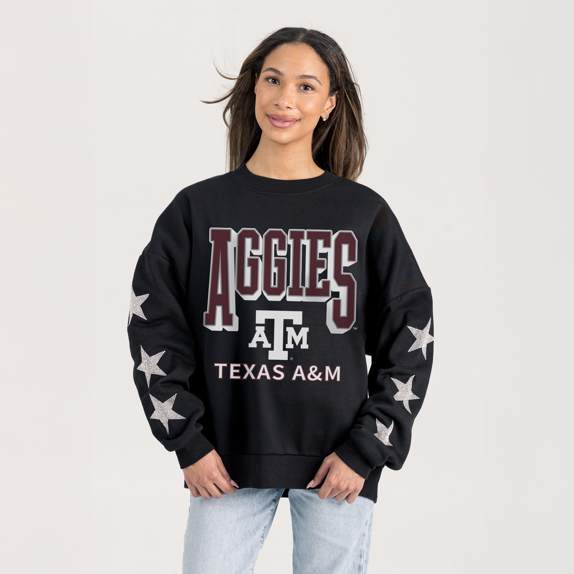 TEXAS A&M AGGIES PURE VICTORY EMBELLISHED STAR SLEEVE CREWNECK PULLOVER