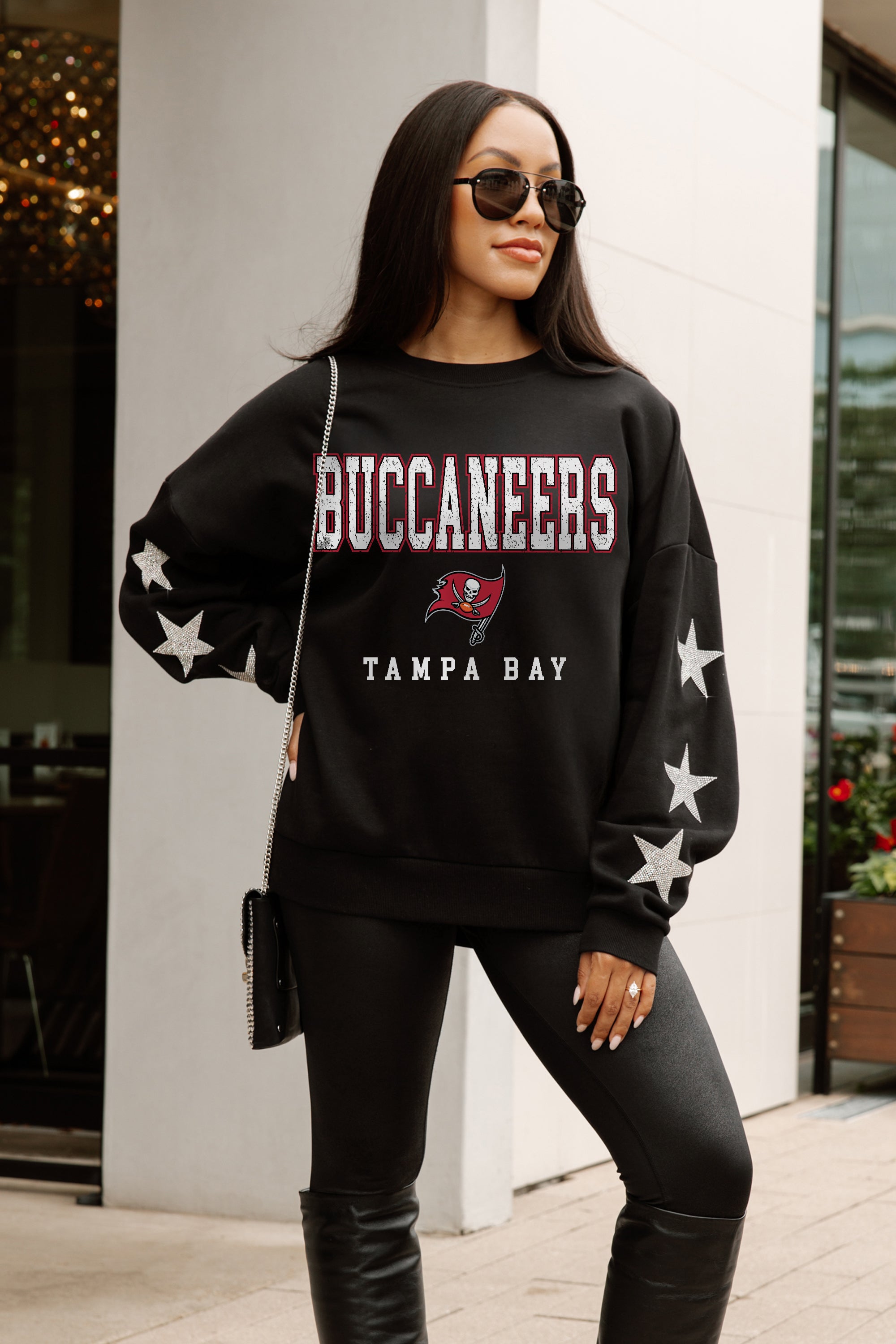 TAMPA BAY BUCCANEERS VELOCITY STAR EMBELLISHED CREW SWEATSHIRT