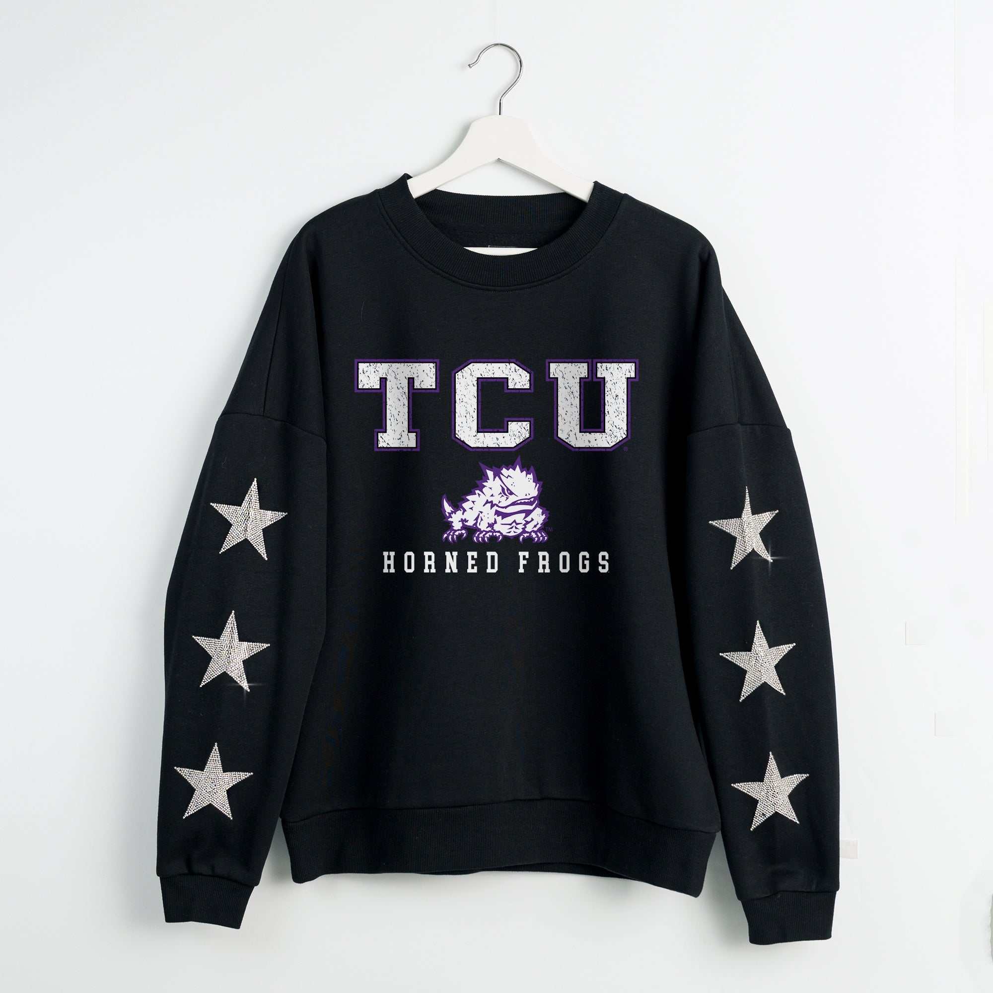 TCU HORNED FROGS VELOCITY STAR EMBELLISHED CREW SWEATSHIRT