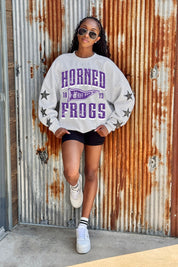 TCU HORNED FROGS PENNANT PRIDE EMBELLISHED STAR SLEEVE CREWNECK PULLOVER