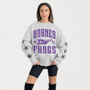 TCU HORNED FROGS PENNANT PRIDE EMBELLISHED STAR SLEEVE CREWNECK PULLOVER