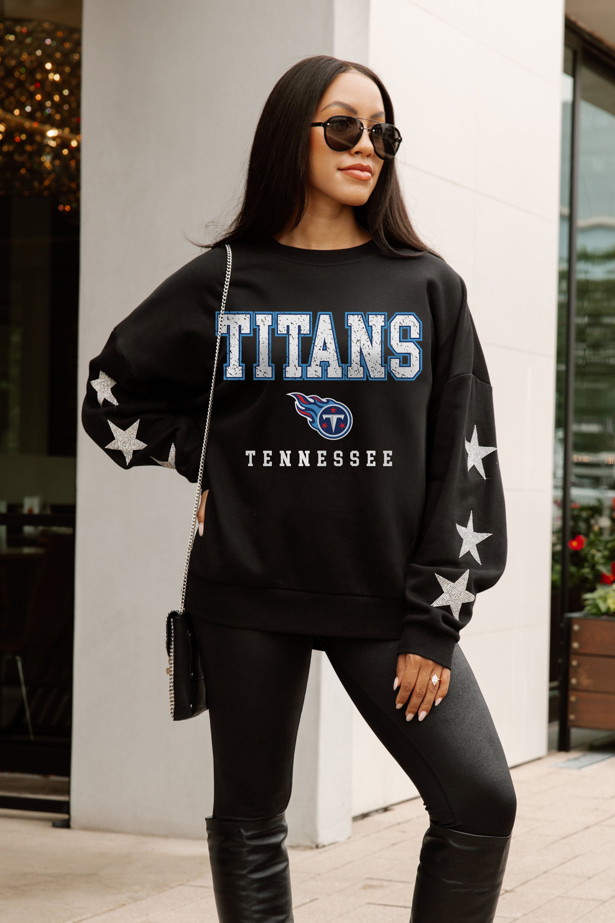 TENNESSEE TITANS VELOCITY STAR EMBELLISHED CREW SWEATSHIRT