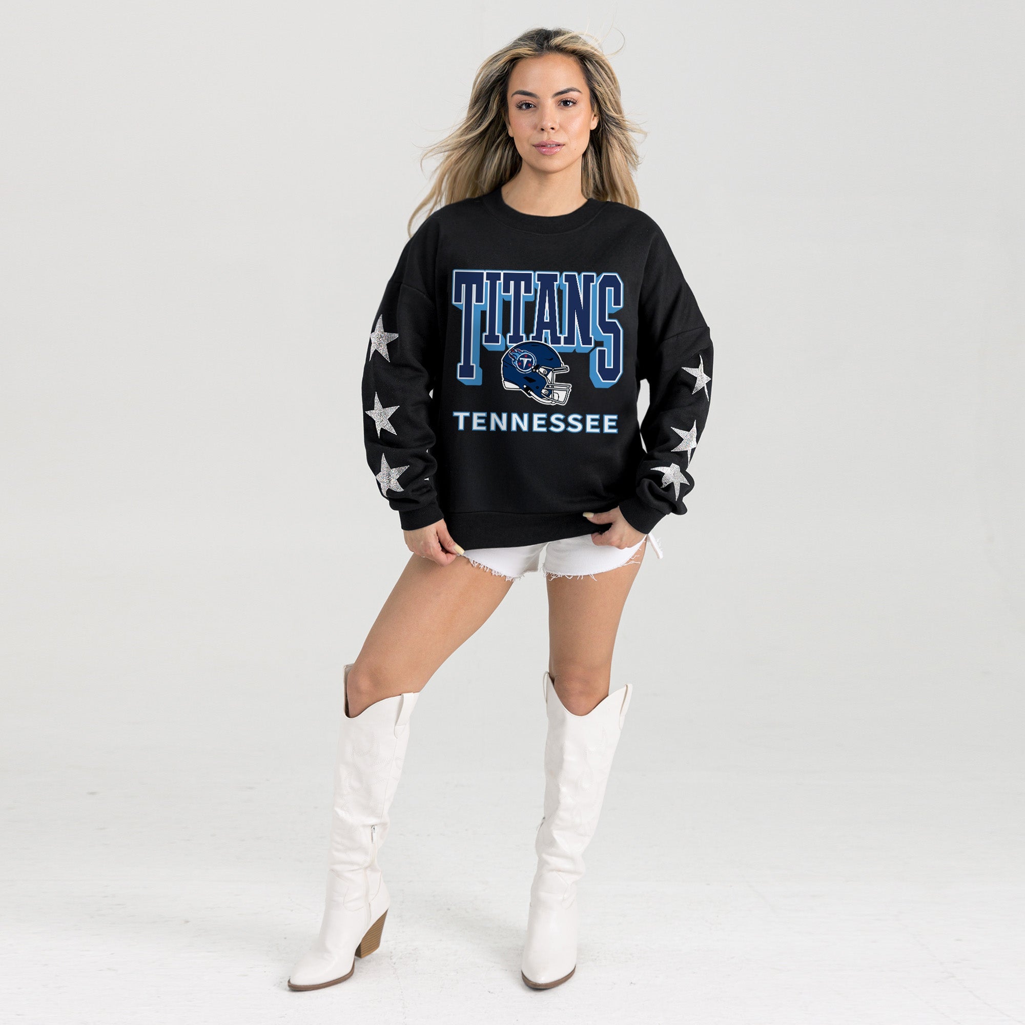 TENNESSEE TITANS PURE VICTORY STAR EMBELLISHED CREW SWEATSHIRT