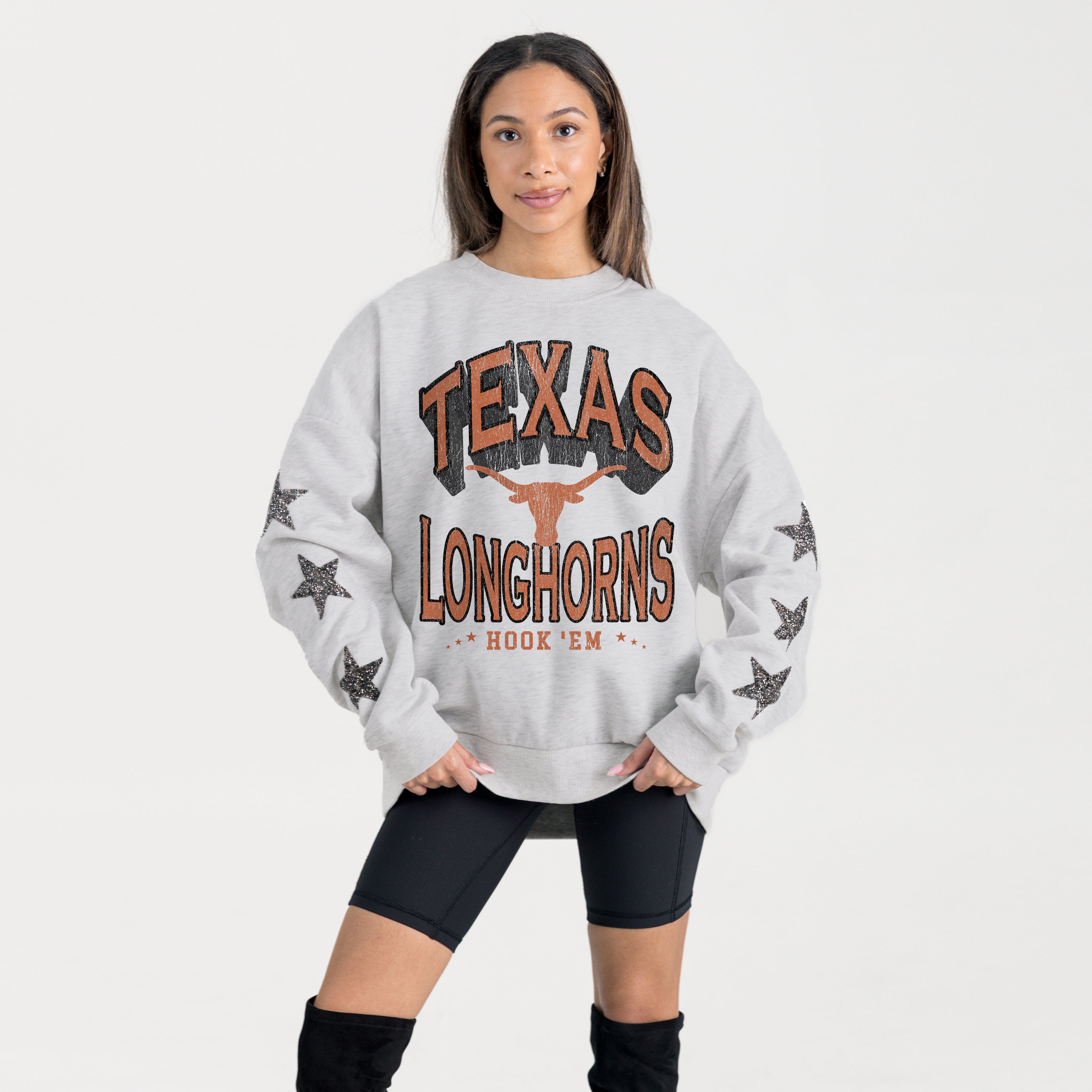 TEXAS LONGHORNS RESILIENCE STAR EMBELLISHED CREW SWEATSHIRT
