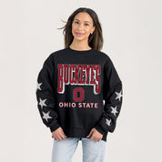 OHIO STATE BUCKEYES PURE VICTORY EMBELLISHED STAR SLEEVE CREWNECK PULLOVER