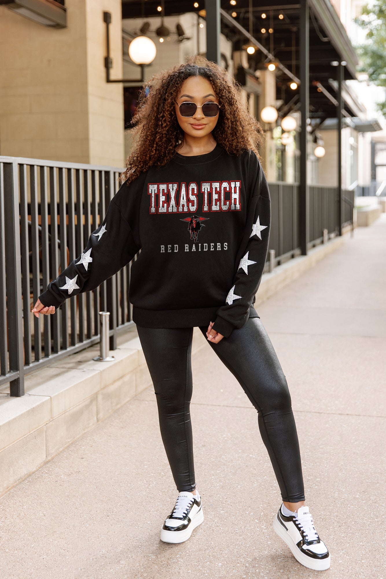 TEXAS TECH RED RAIDERS VELOCITY STAR EMBELLISHED CREW SWEATSHIRT