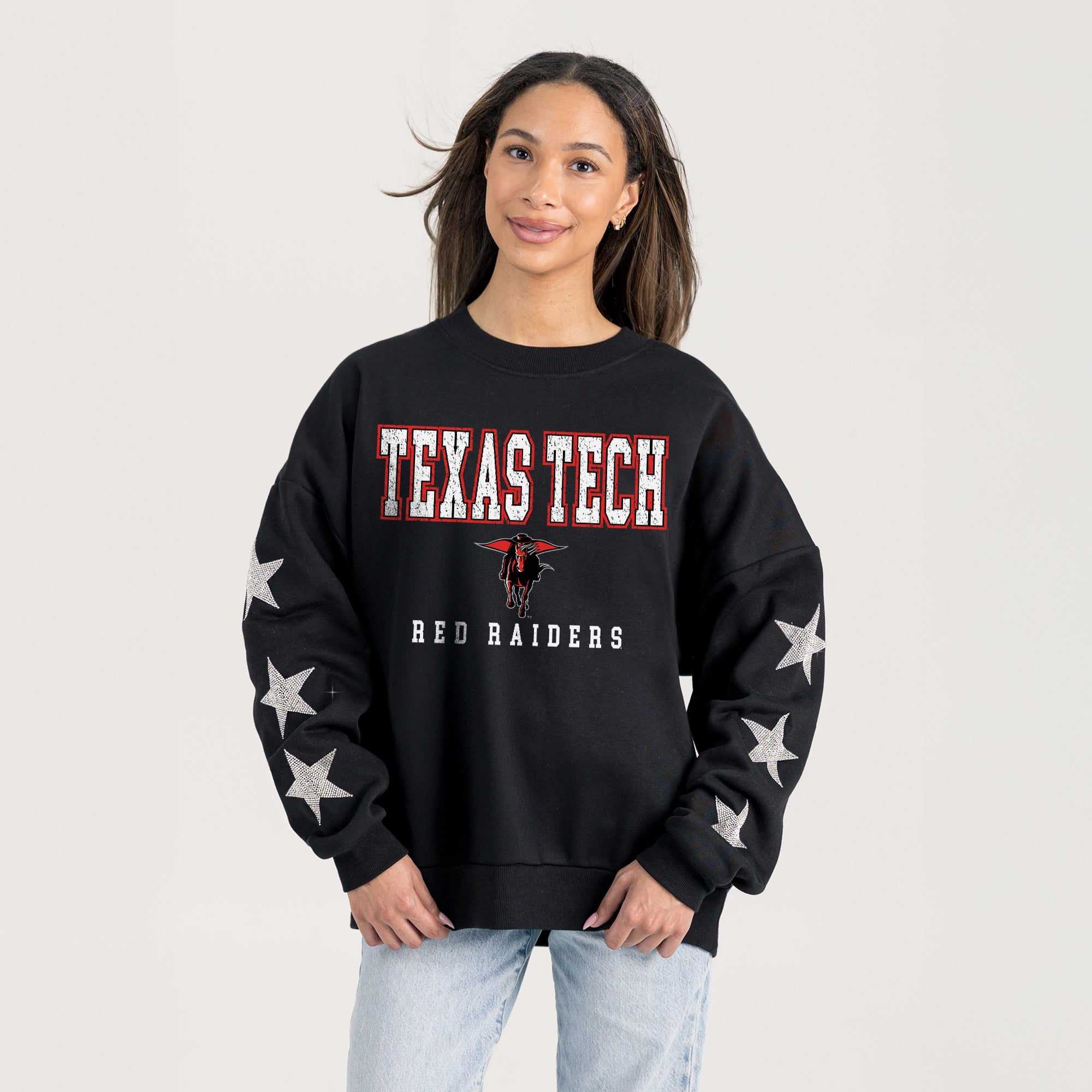 TEXAS TECH RED RAIDERS VELOCITY STAR EMBELLISHED CREW SWEATSHIRT