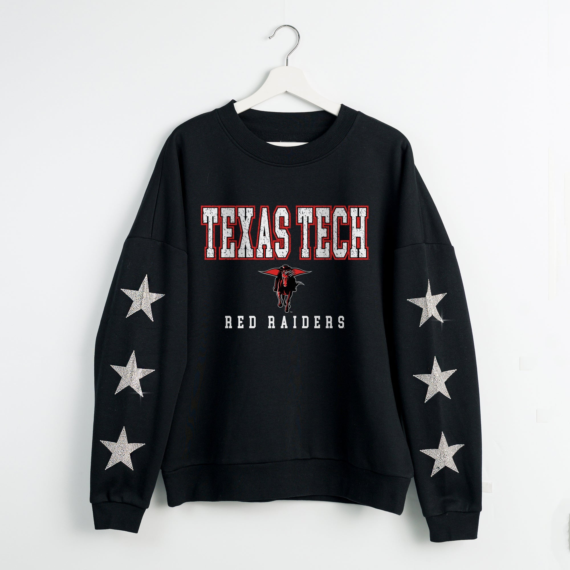 TEXAS TECH RED RAIDERS VELOCITY STAR EMBELLISHED CREW SWEATSHIRT