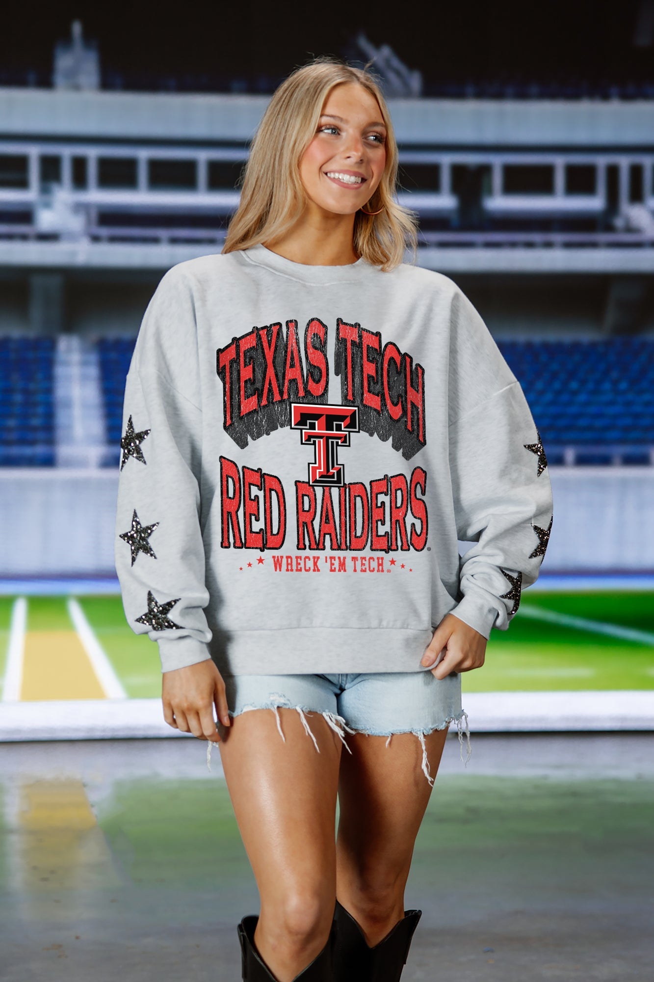 TEXAS TECH RED RAIDERS RESILIENCE STAR EMBELLISHED CREW SWEATSHIRT