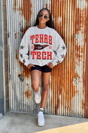 TEXAS TECH RED RAIDERS PENNANT PRIDE EMBELLISHED STAR SLEEVE CREWNECK PULLOVER