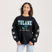 TULANE GREEN WAVE VELOCITY STAR EMBELLISHED CREW SWEATSHIRT