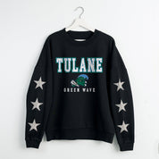 TULANE GREEN WAVE VELOCITY STAR EMBELLISHED CREW SWEATSHIRT