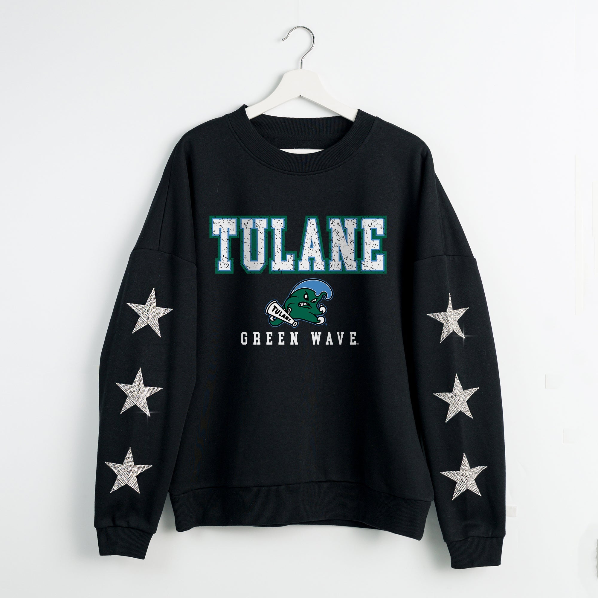 TULANE GREEN WAVE VELOCITY STAR EMBELLISHED CREW SWEATSHIRT