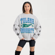 TULANE GREEN WAVE PENNANT PRIDE EMBELLISHED STAR SLEEVE CREWNECK PULLOVER