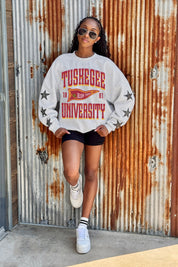 TUSKEGEE GOLDEN TIGERS PENNANT PRIDE EMBELLISHED STAR SLEEVE CREWNECK PULLOVER