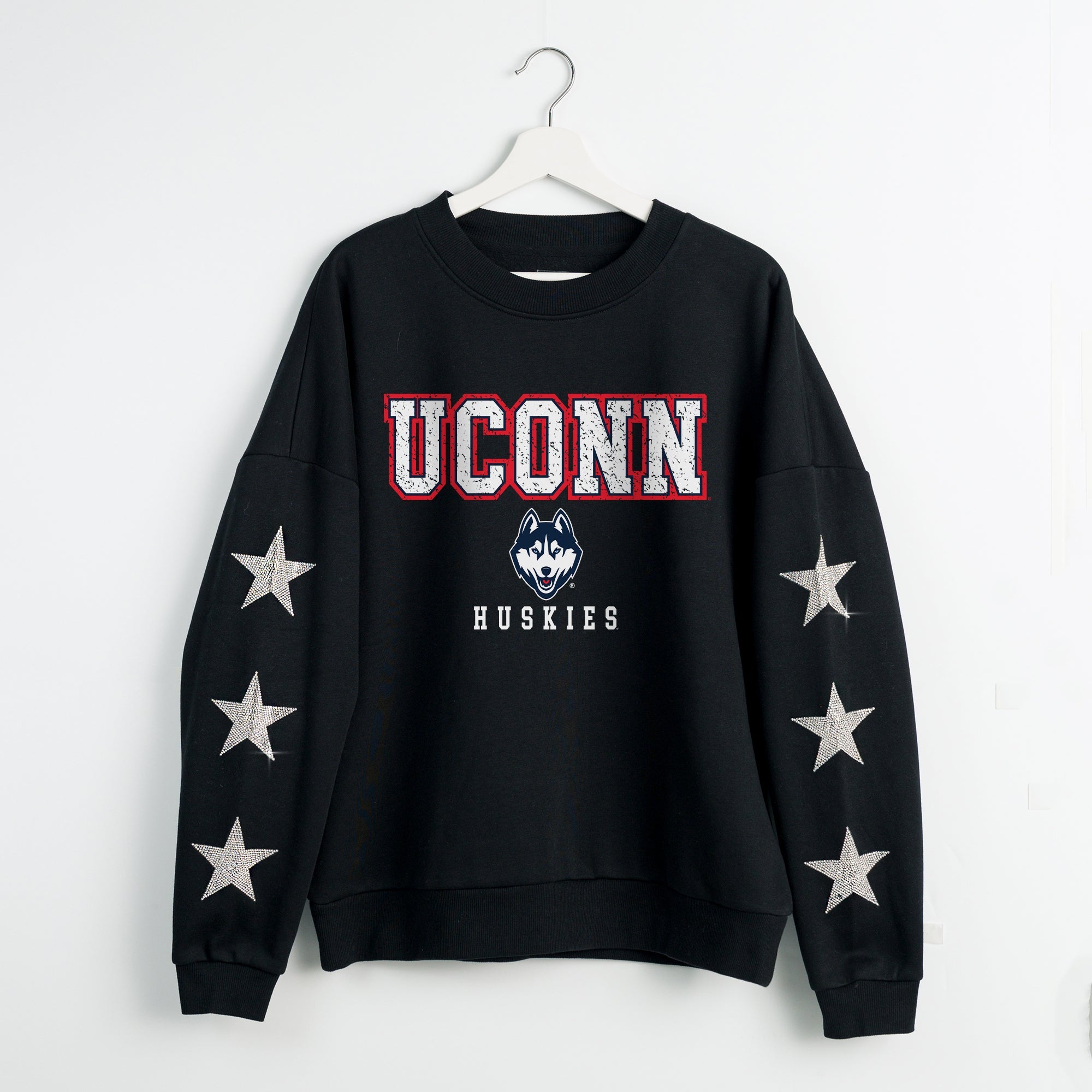 UCONN HUSKIES VELOCITY STAR EMBELLISHED CREW SWEATSHIRT