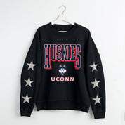 UCONN HUSKIES PURE VICTORY EMBELLISHED STAR SLEEVE CREWNECK PULLOVER