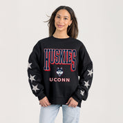 UCONN HUSKIES PURE VICTORY EMBELLISHED STAR SLEEVE CREWNECK PULLOVER