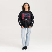 UCONN HUSKIES PURE VICTORY EMBELLISHED STAR SLEEVE CREWNECK PULLOVER