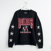GEORGIA BULLDOGS PURE VICTORY EMBELLISHED STAR SLEEVE CREWNECK PULLOVER