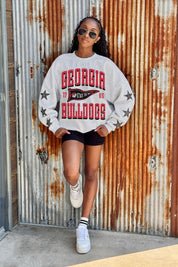 GEORGIA BULLDOGS PENNANT PRIDE EMBELLISHED STAR SLEEVE CREWNECK PULLOVER