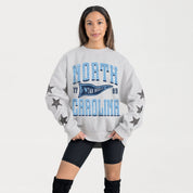 NORTH CAROLINA TAR HEELS PENNANT PRIDE EMBELLISHED STAR SLEEVE CREWNECK PULLOVER
