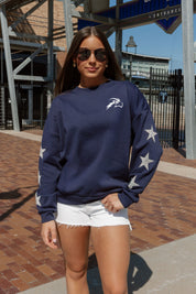 Navy NORTH FLORIDA OSPREYS Dedication Star-Sleeve Crewneck Pullover - Front View | Gameday Couture - SOHO
