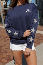 Navy NORTH FLORIDA OSPREYS Pullover with Sequin Stars - Close-Up Detail | Gameday Couture - SOHO