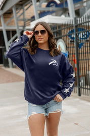 Navy NORTH FLORIDA OSPREYS Crewneck Pullover with Star Sleeves - Styled Look | Gameday Couture - SOHO