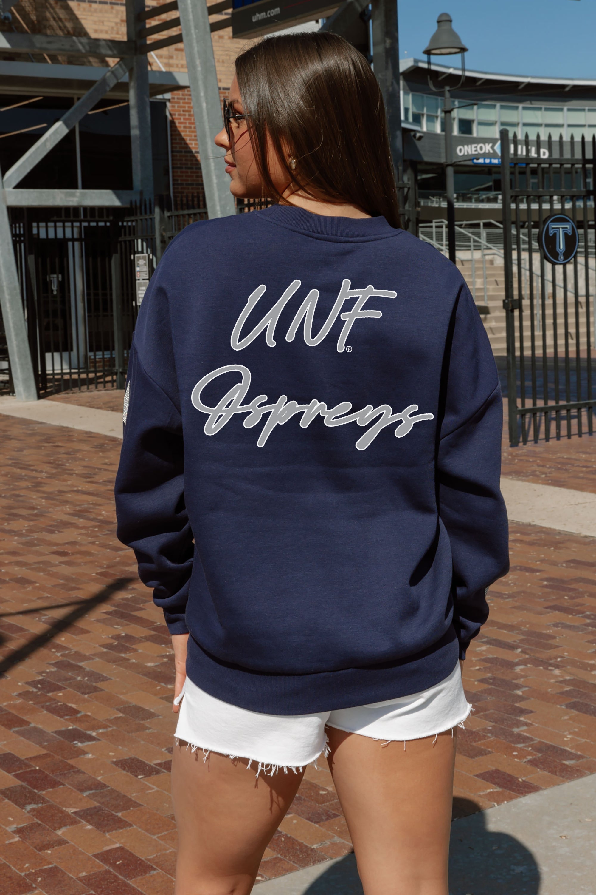 Navy UNF Ospreys Crewneck Pullover - Back View with Logo | Gameday Couture - SOHO