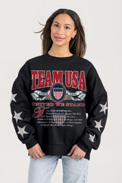 TEAM USA UNITED WE STAND RHINESTUD STAR SLEEVE CREWNECK PULLOVER