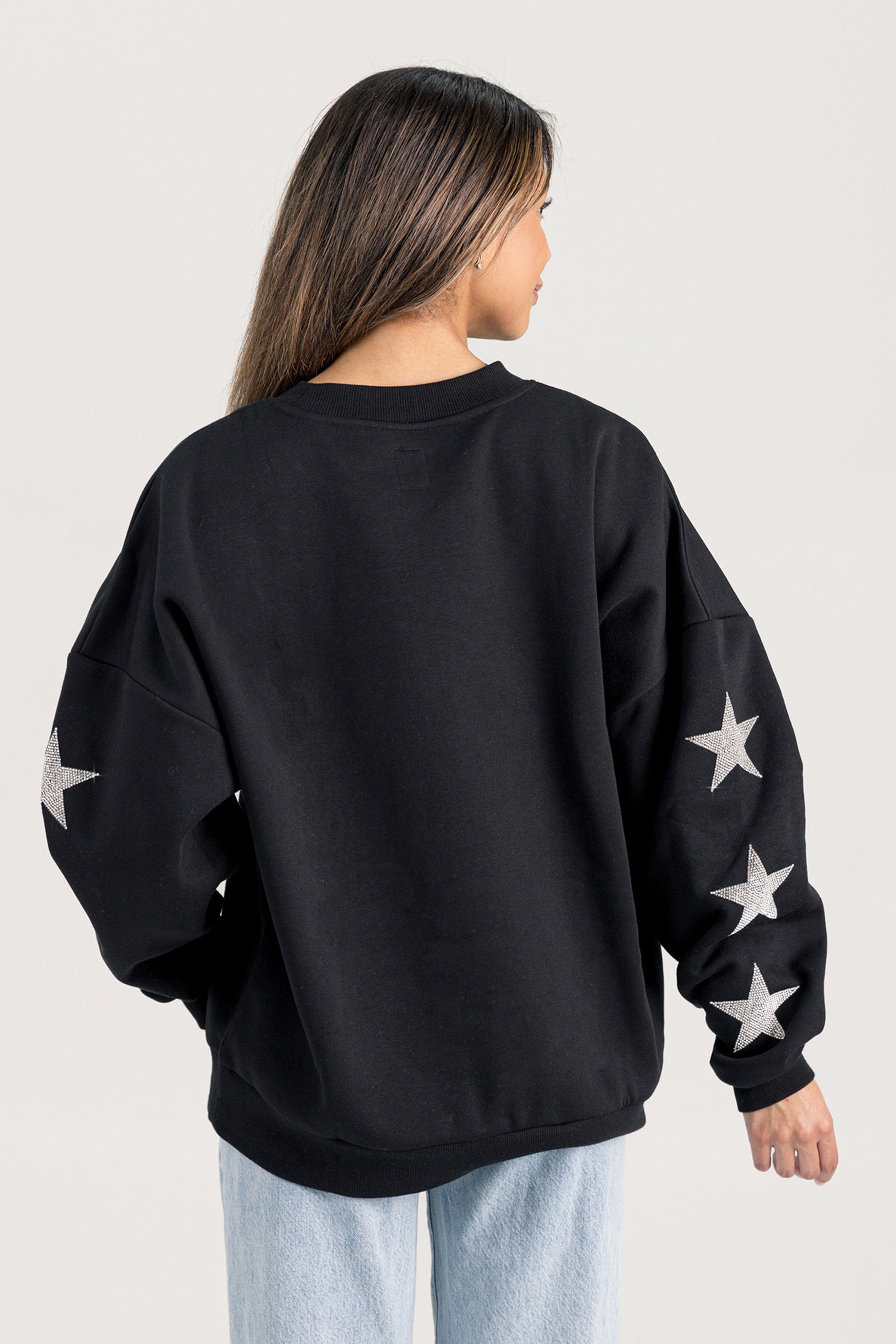 TEAM USA UNITED WE STAND RHINESTUD STAR SLEEVE CREWNECK PULLOVER