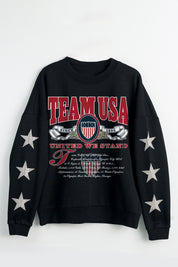 TEAM USA UNITED WE STAND RHINESTUD STAR SLEEVE CREWNECK PULLOVER