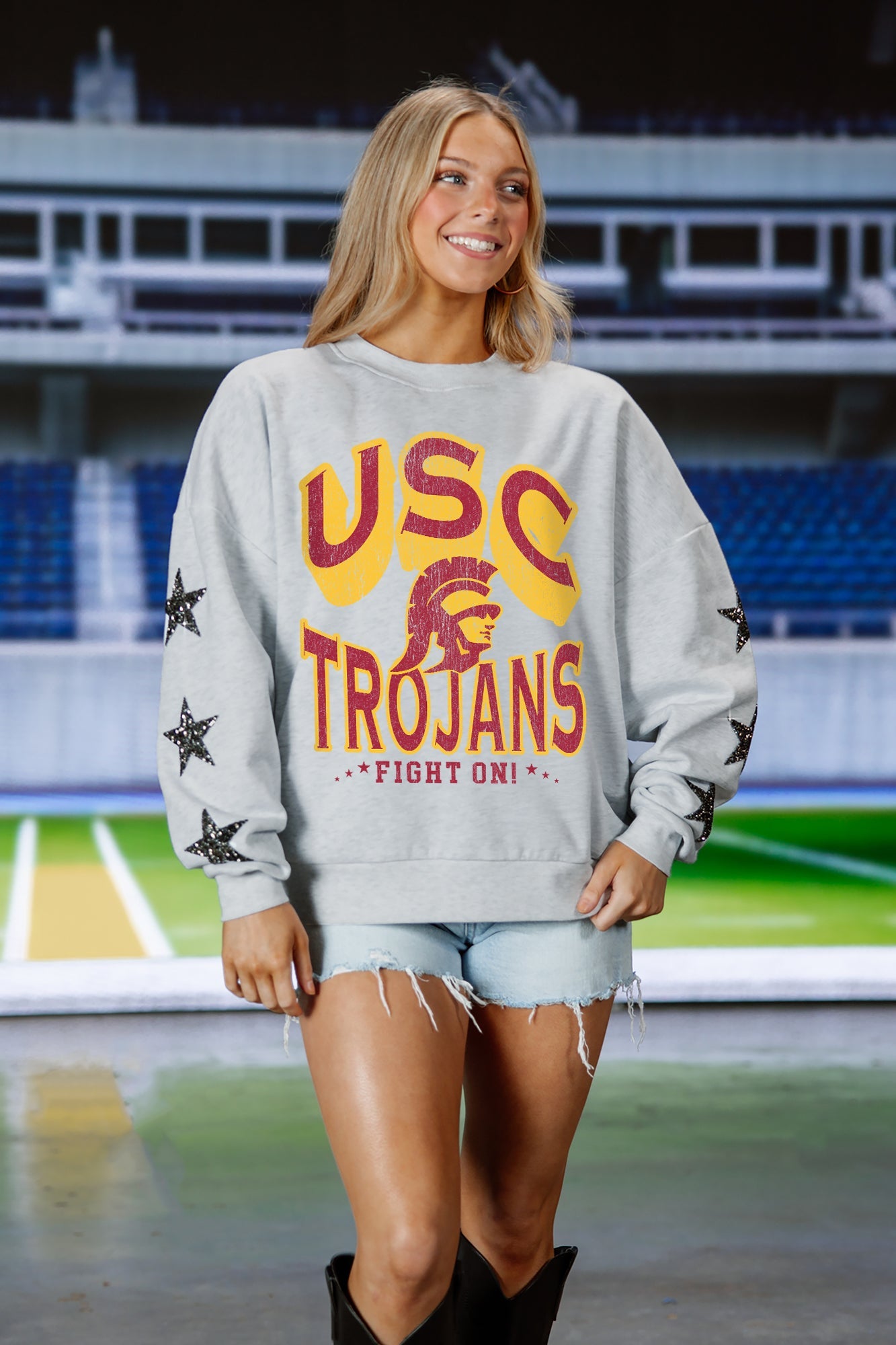 USC TROJANS RESILIENCE STAR EMBELLISHED CREW SWEATSHIRT