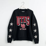 UTAH UTES PURE VICTORY EMBELLISHED STAR SLEEVE CREWNECK PULLOVER