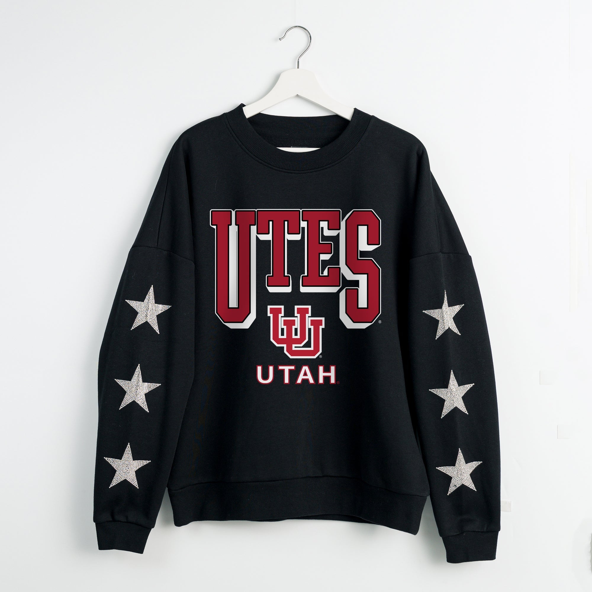 UTAH UTES PURE VICTORY EMBELLISHED STAR SLEEVE CREWNECK PULLOVER