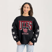 UTAH UTES PURE VICTORY EMBELLISHED STAR SLEEVE CREWNECK PULLOVER