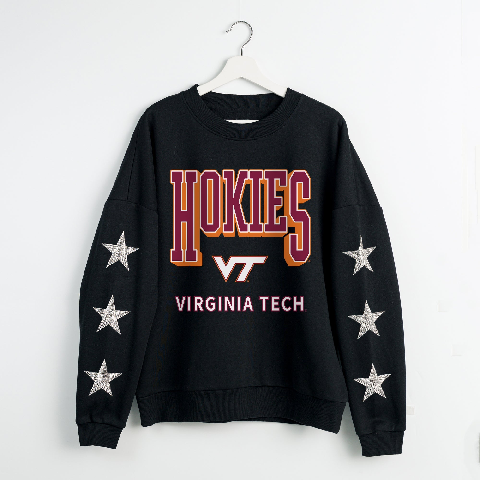 VIRGINIA TECH HOKIES PURE VICTORY EMBELLISHED STAR SLEEVE CREWNECK PULLOVER