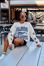 VILLANOVA WILDCATS PENNANT PRIDE EMBELLISHED STAR SLEEVE CREWNECK PULLOVER