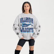 VILLANOVA WILDCATS PENNANT PRIDE EMBELLISHED STAR SLEEVE CREWNECK PULLOVER