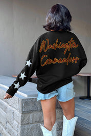 WASHINGTON COMMANDERS RADIANT ENERGY EMBELLISHED STAR SLEEVE CREWNECK PULLOVER