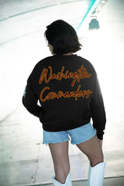 WASHINGTON COMMANDERS RADIANT ENERGY EMBELLISHED STAR SLEEVE CREWNECK PULLOVER