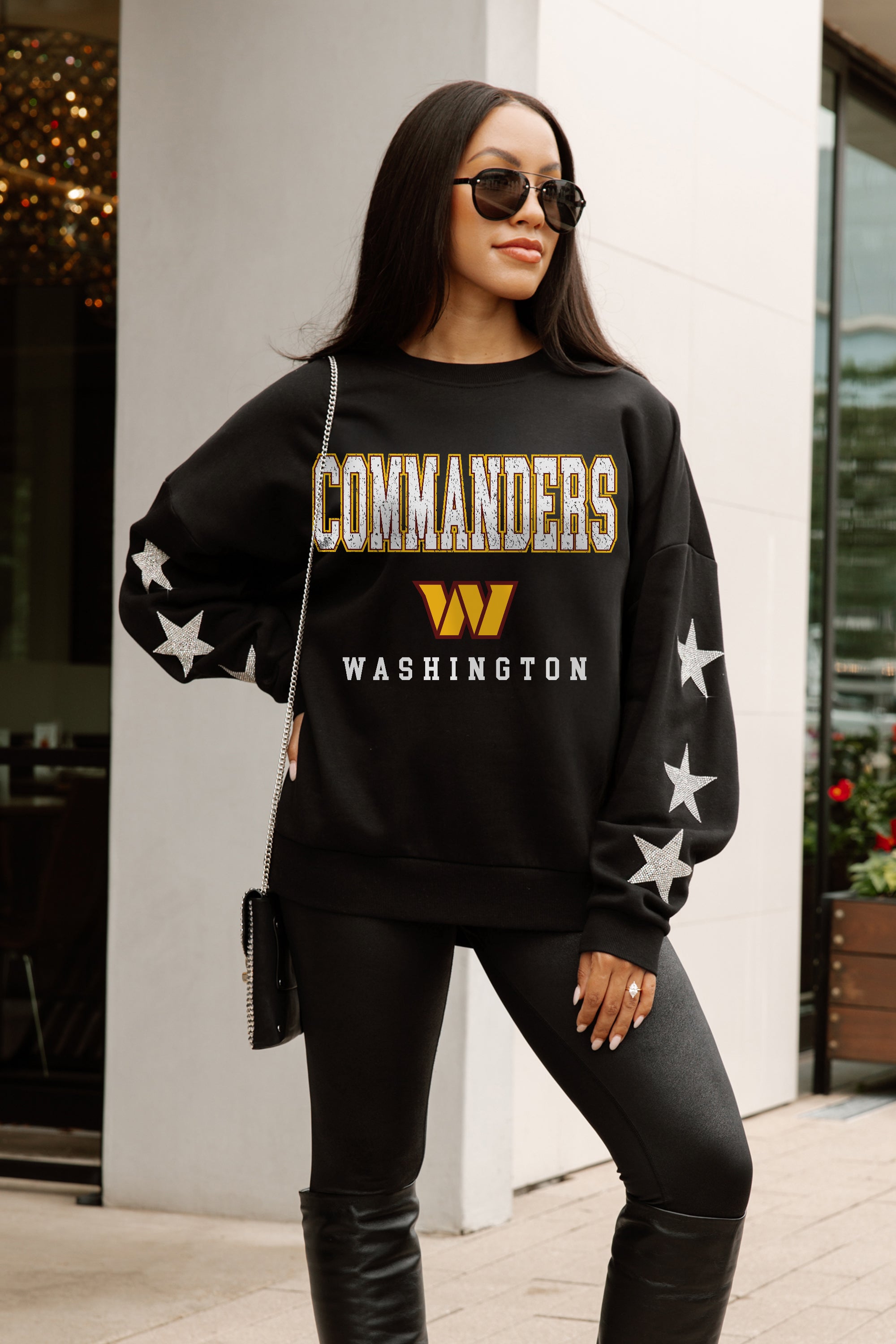 WASHINGTON COMMANDERS VELOCITY STAR EMBELLISHED CREW SWEATSHIRT