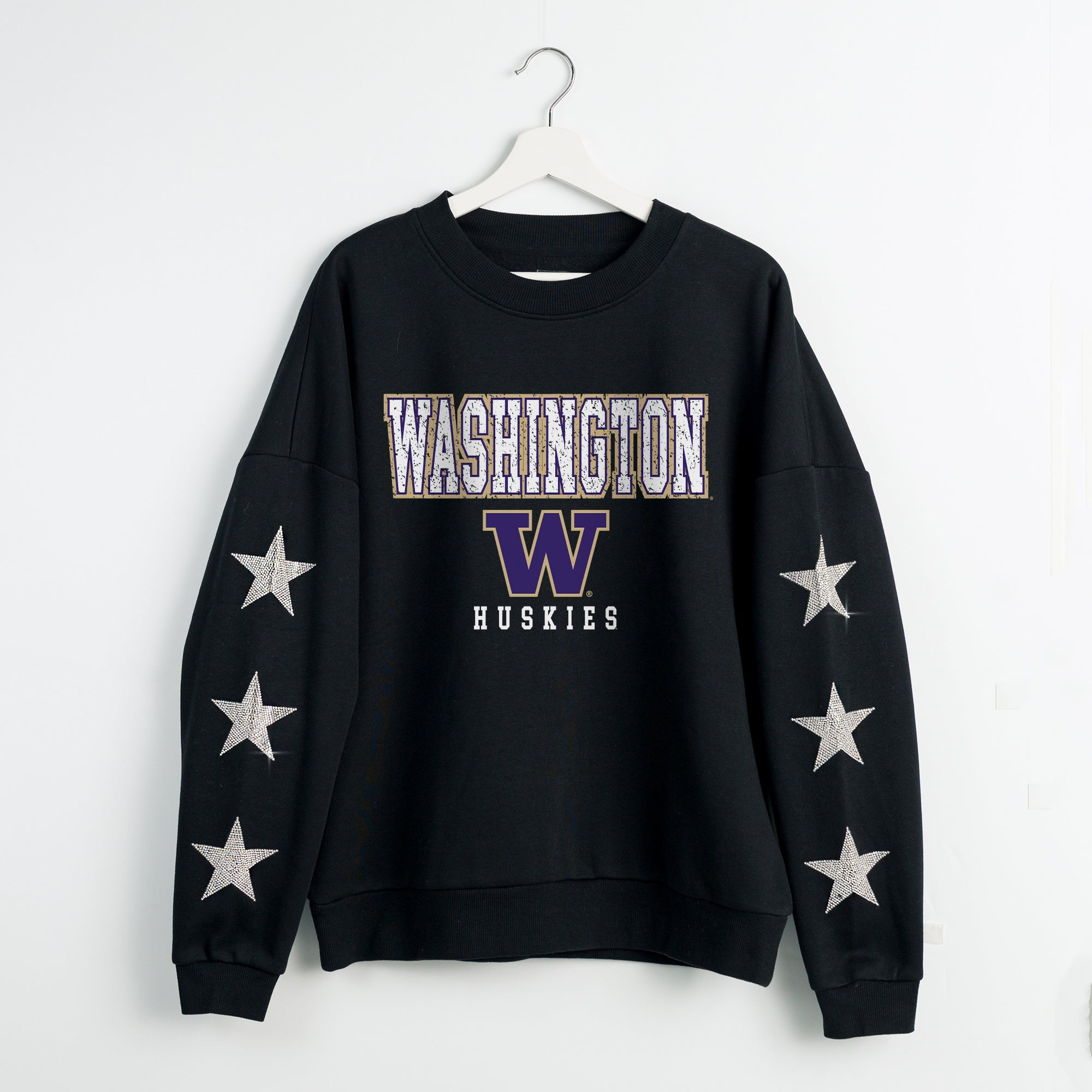 WASHINGTON HUSKIES VELOCITY STAR EMBELLISHED CREW SWEATSHIRT