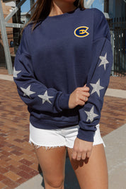 WISCONSIN-EAU CLAIRE BLUGOLDS DEDICATION EMBELLISHED STAR SLEEVE CREWNECK PULLOVER