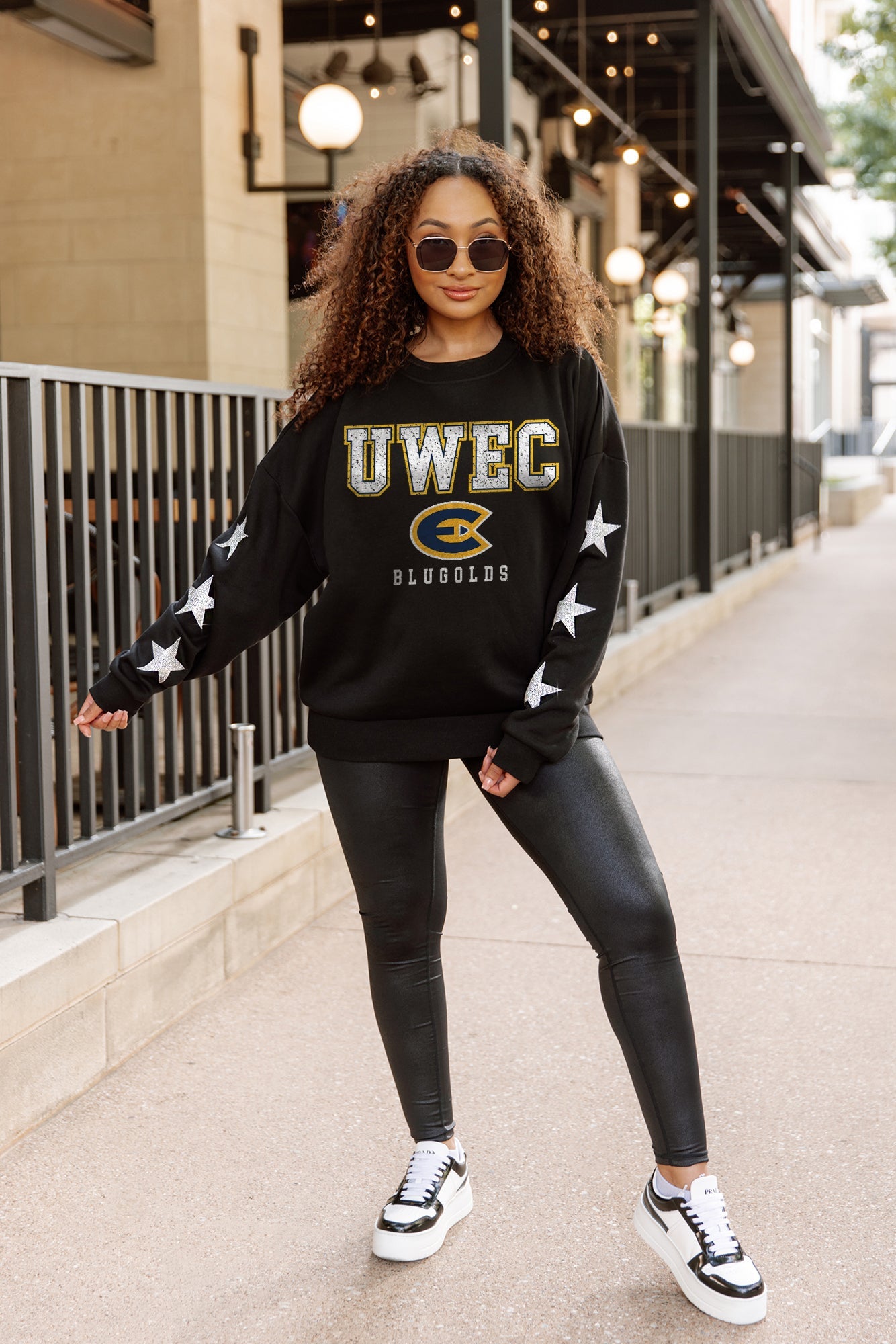 WISCONSIN-EAU CLAIRE BLUGOLDS VELOCITY STAR EMBELLISHED CREW SWEATSHIRT