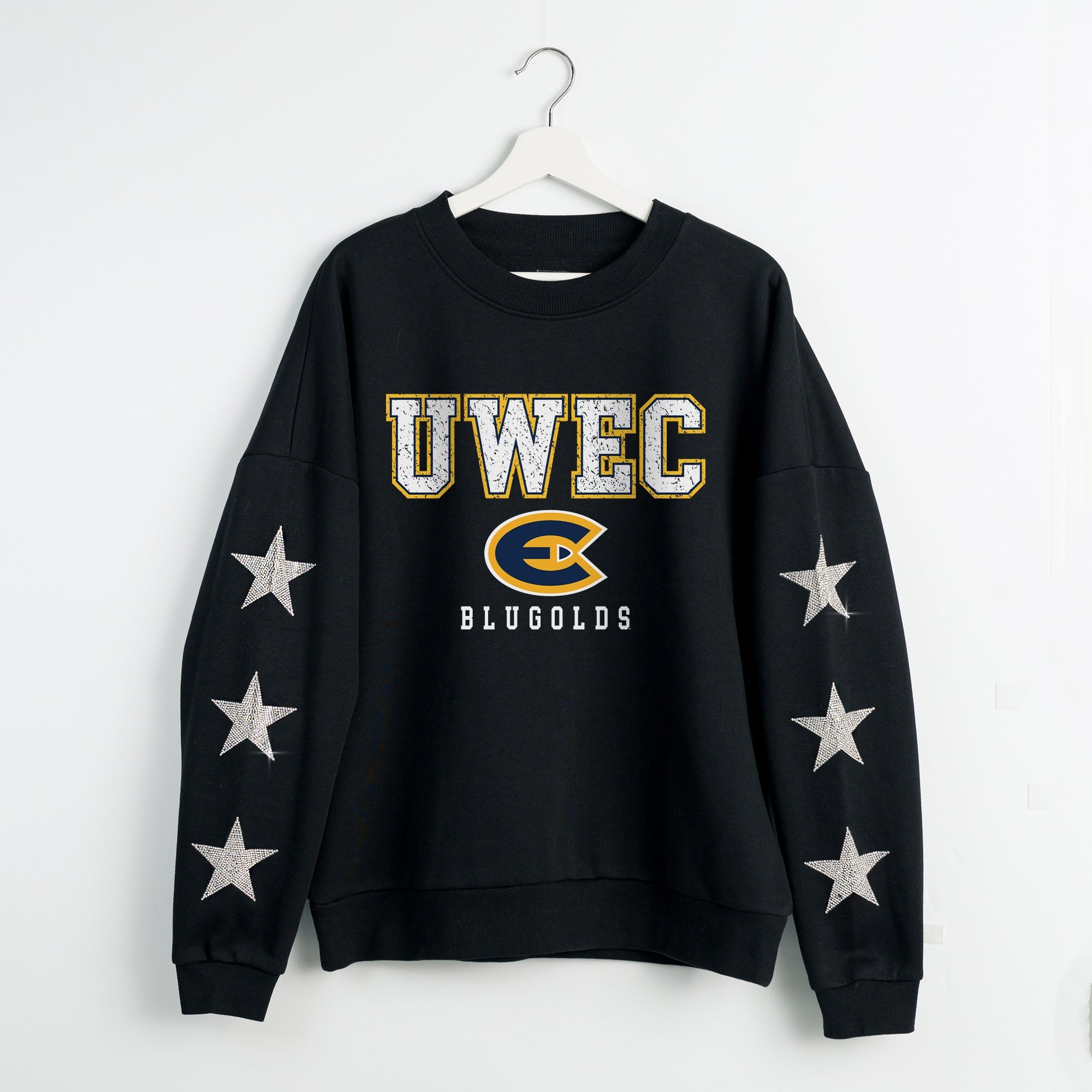 WISCONSIN-EAU CLAIRE BLUGOLDS VELOCITY STAR EMBELLISHED CREW SWEATSHIRT
