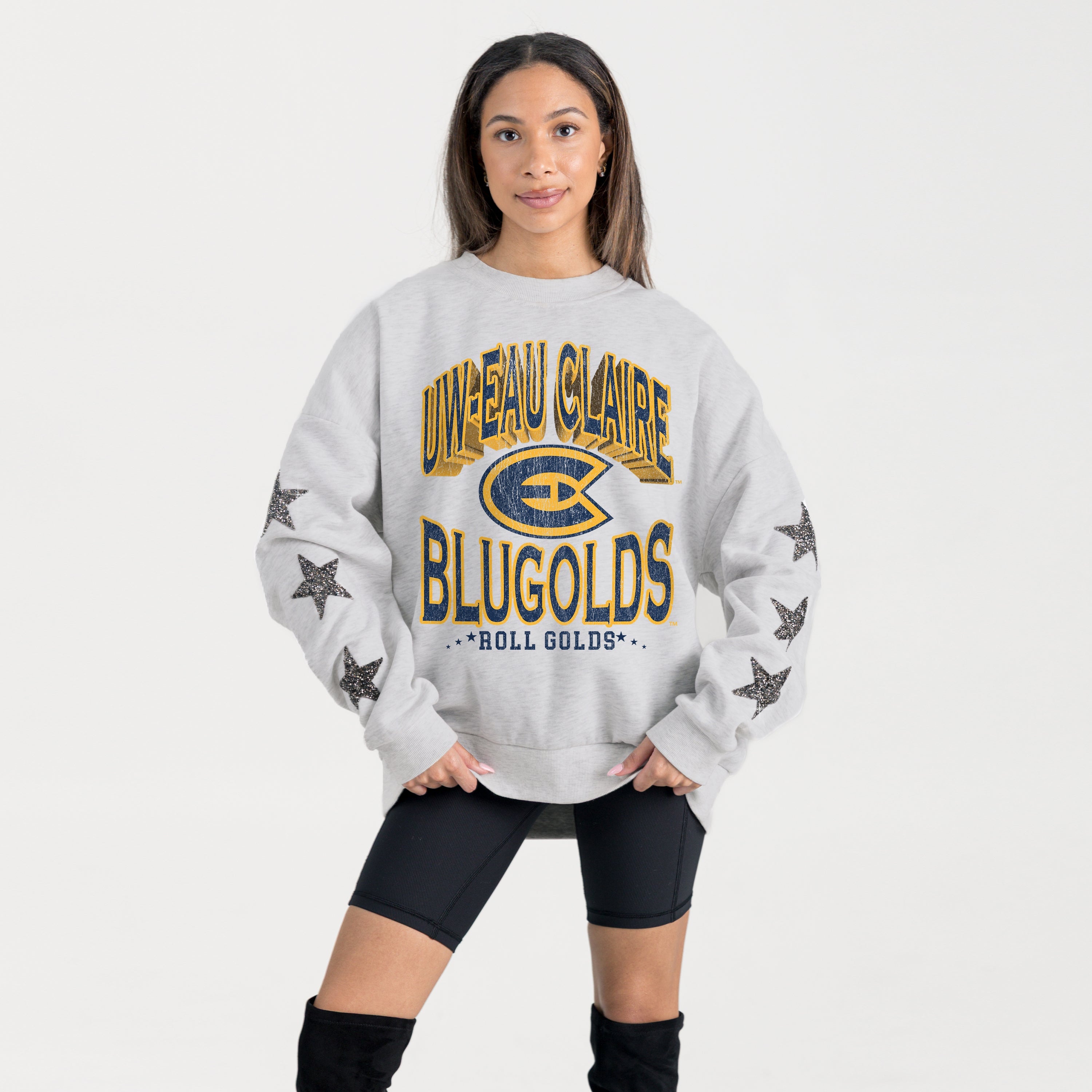 WISCONSIN-EAU CLAIRE BLUGOLDS RESILIENCE STAR EMBELLISHED CREW SWEATSHIRT