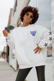 WELLESLEY BLUE DEDICATION EMBELLISHED STAR SLEEVE CREWNECK PULLOVER